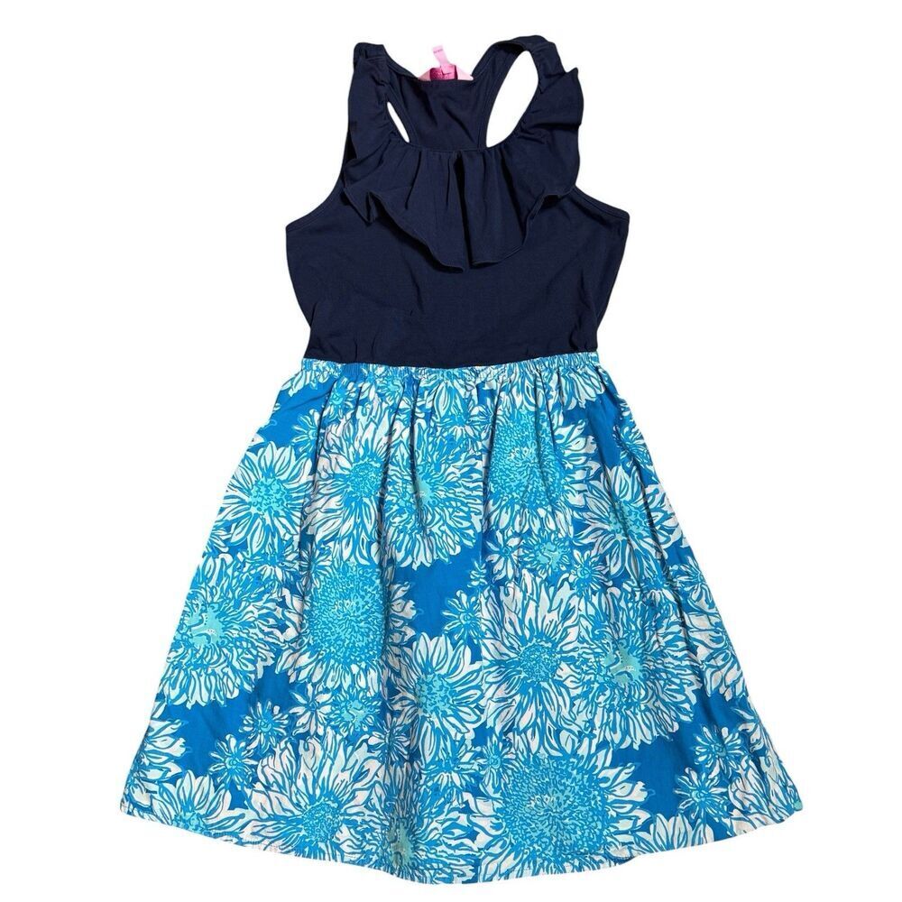 Lilly Pulitzer Little Loranne Floral Dress Girls XL 12-14 Lion in the Sun Ruffle